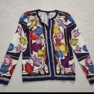 Talbots Art Print multi color charming cardigan